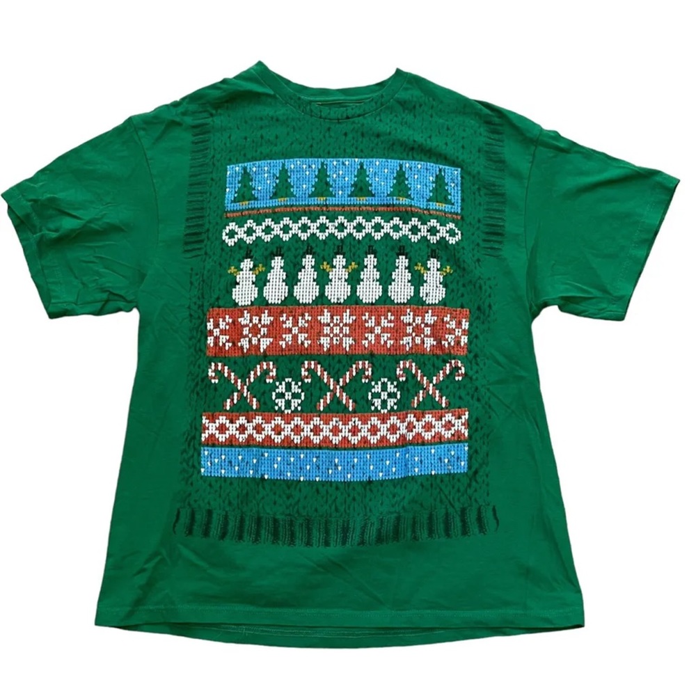 Green Ugly Christmas Sweater T-Shirt - Mens size XL Hybrid